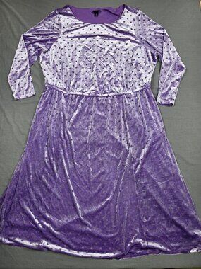 Torrid 3 Purple Velvet Burnout Polka Dot Empire Waist Long Sleeve Boatneck Dress
